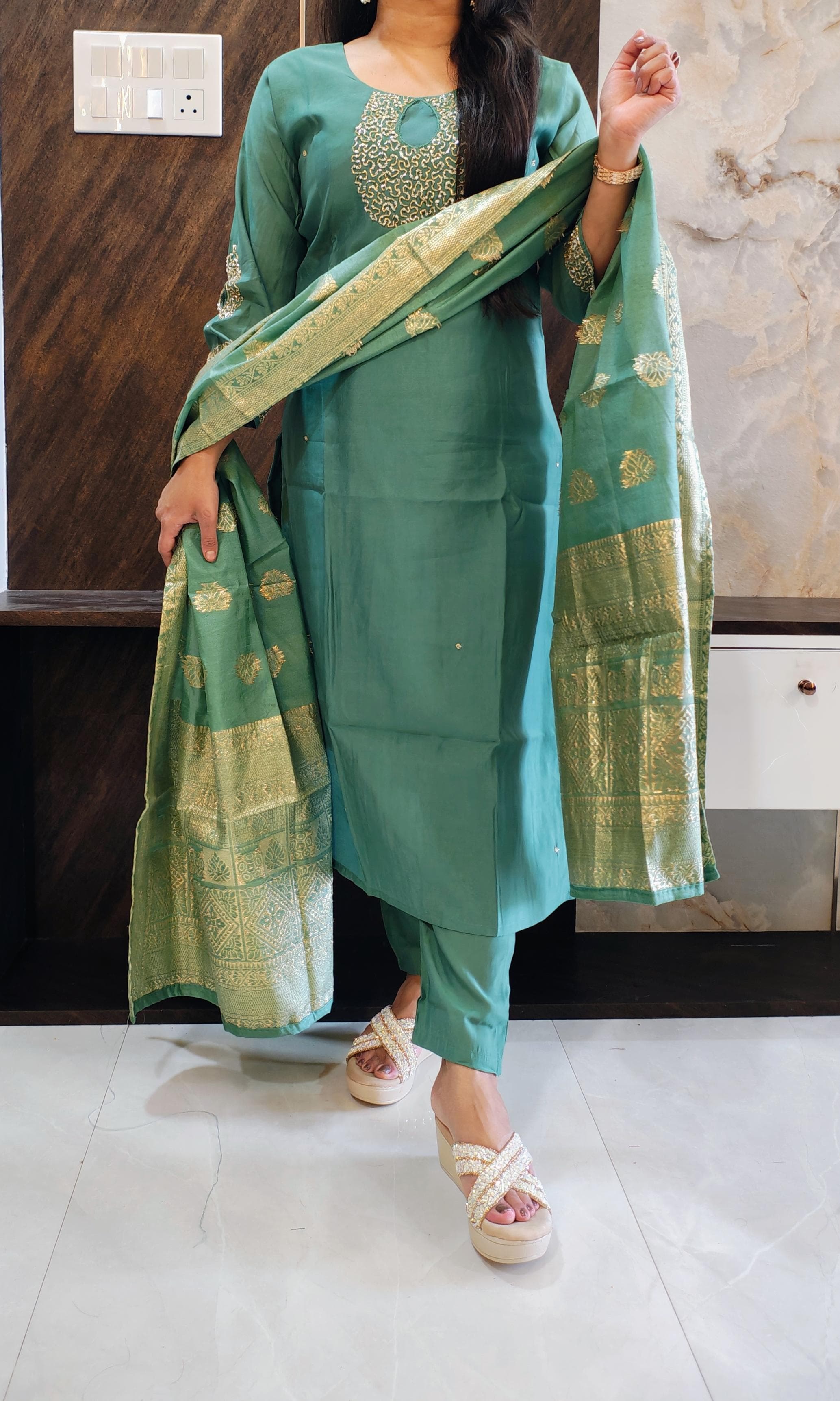 Green Roman Silk Suit Green Roman Silk Suit