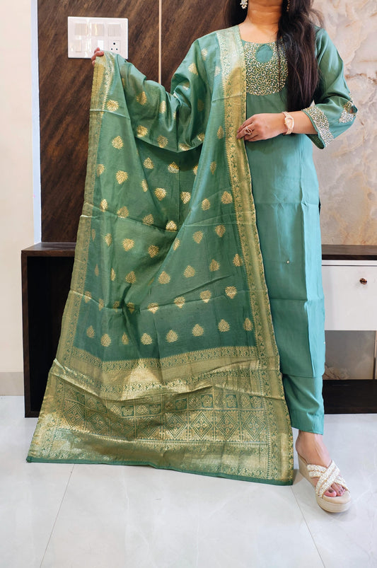 Green Roman Silk Suit