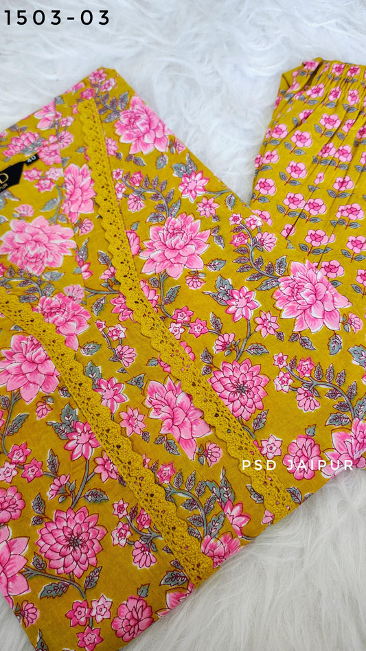 Mustard Cotton Kurti Pant Set