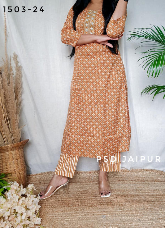 Mustard cotton kurti pant set