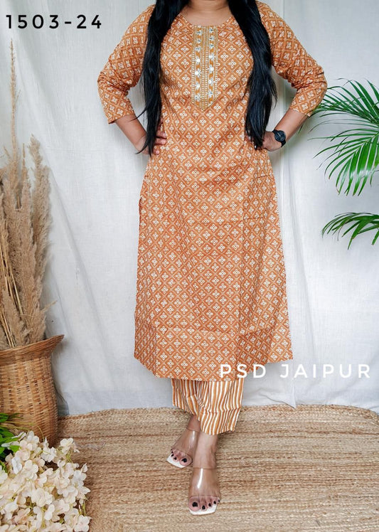 Mustard cotton kurti pant set