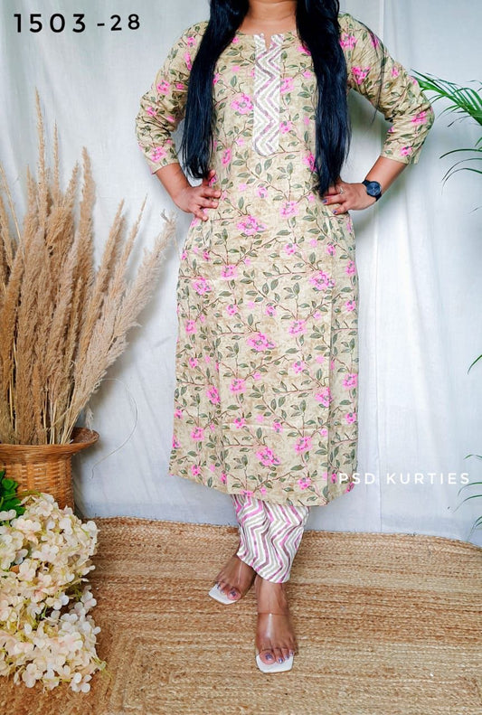 Light Green Cotton Kurti Pant set