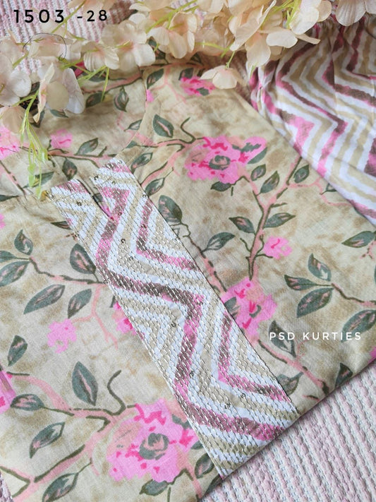 Light Green Cotton Kurti Pant set