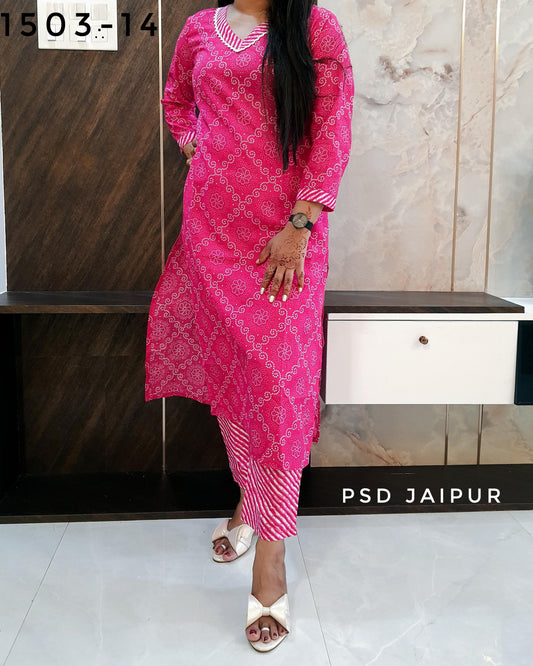 Pink Bandhej Kurti Pant