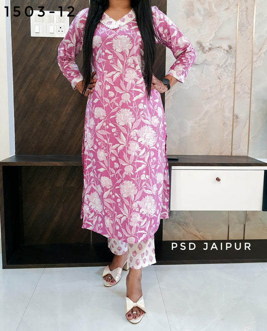 Light Purple Cotton Kuarti Pant Set