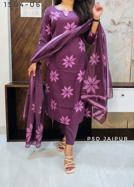 Purple Pure Cotton Suit
