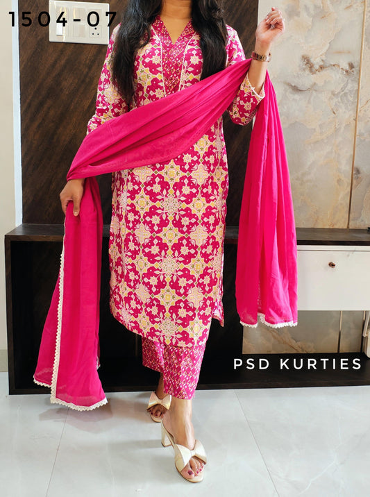 Rose Pink Pure Cotton Suit