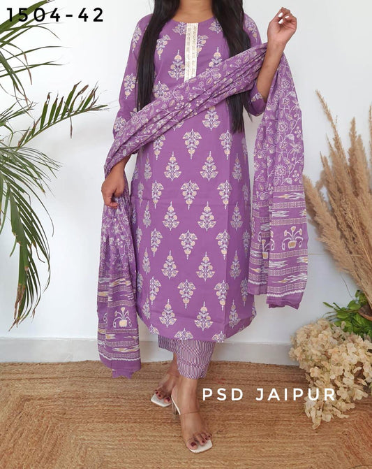 Purple Pure Cotton Suit