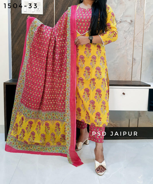 yellow Pure Cotton Suit