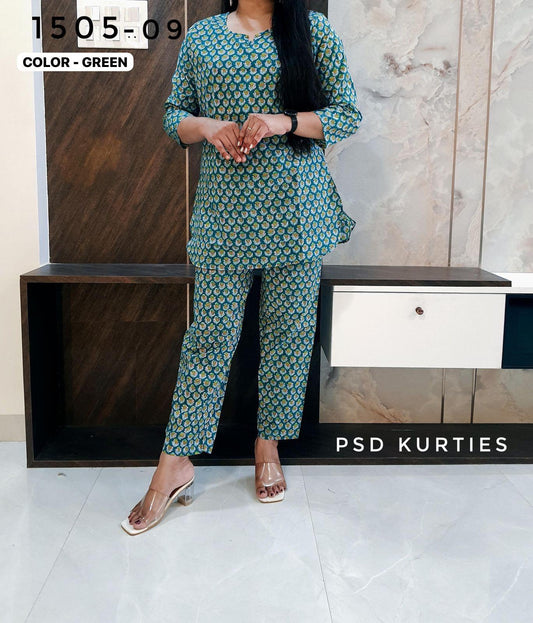 Green Floral Cotton Co-ord set