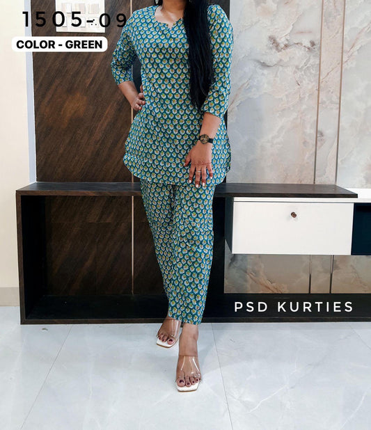 Green Floral Cotton Co-ord set