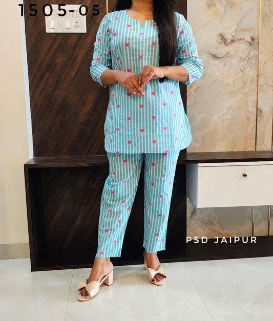 Sky Blue Heart Cotton Co-ord