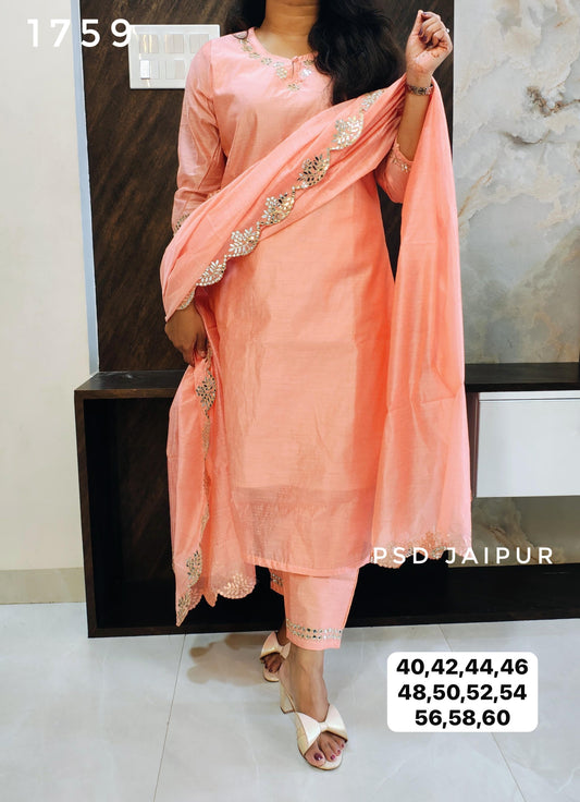 Peach Chanderi Suit