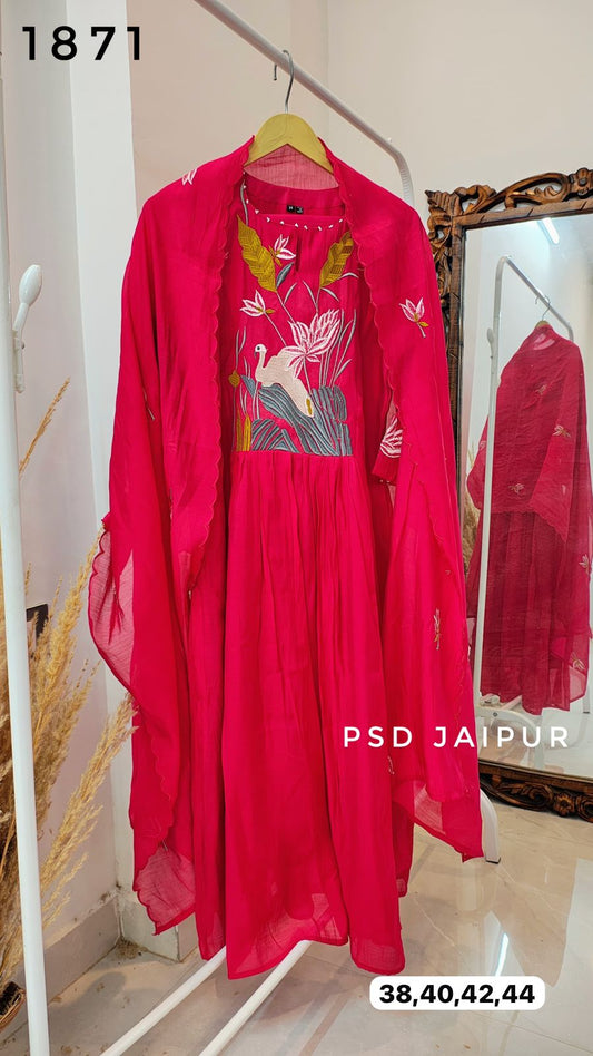 Pink Mal Chanderi A-Line Suit