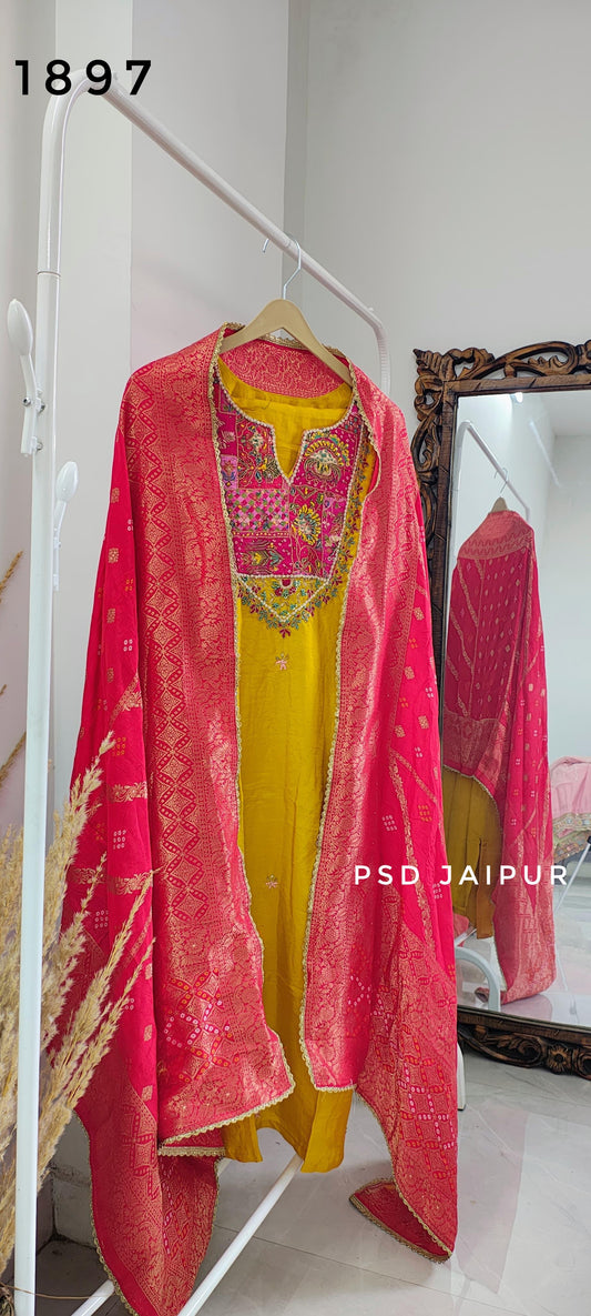 Mango Yellow Dola Silk Suit