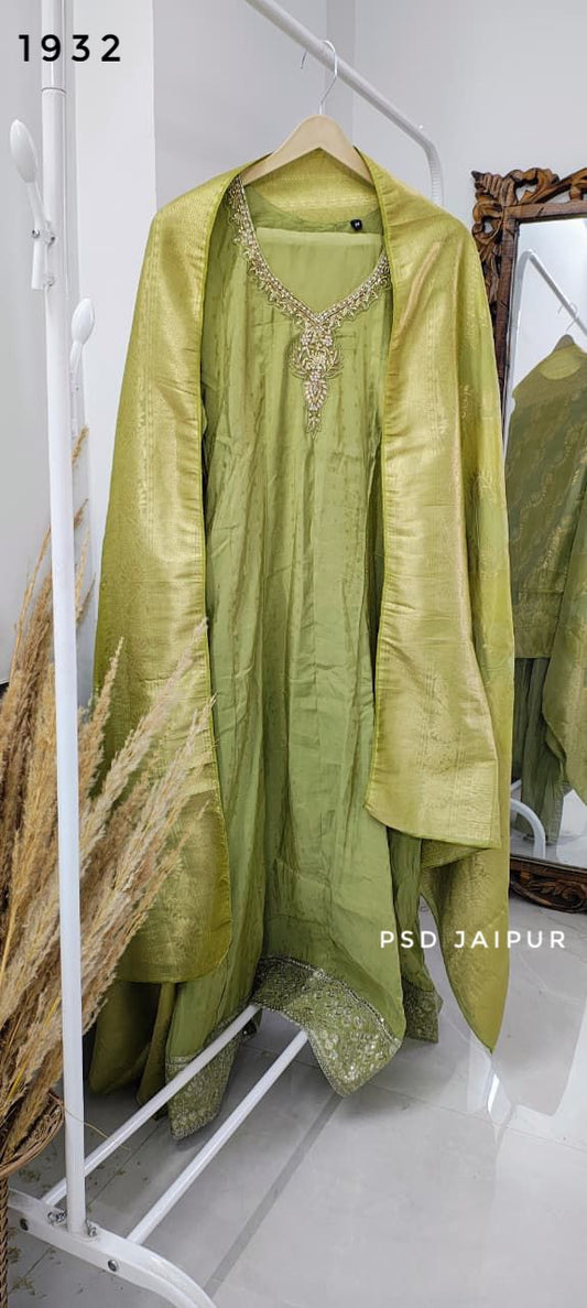 Green Roman Anarkali Gown Suit