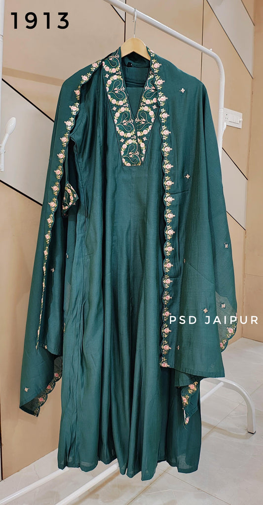 Bottle Green Roman Anarkali Suit