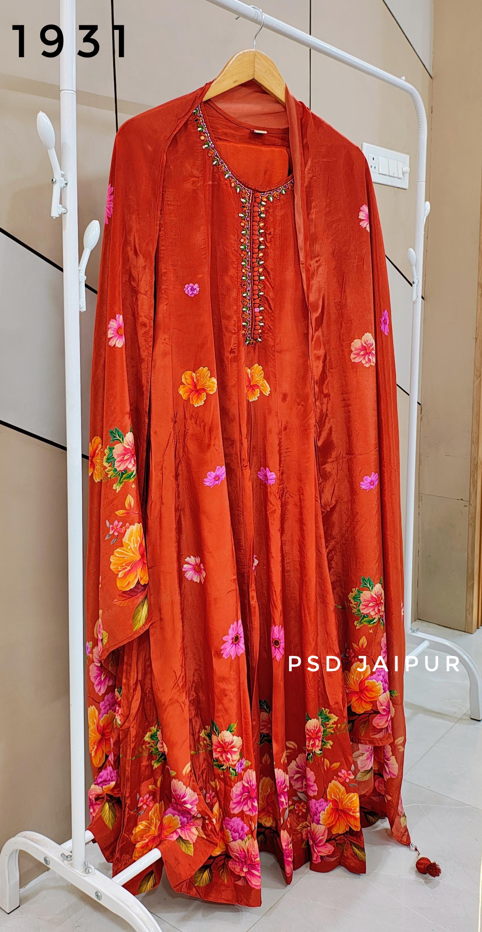 Orange Natural Crep Anarkali Suit Orange Natural Crep Anarkali Suit