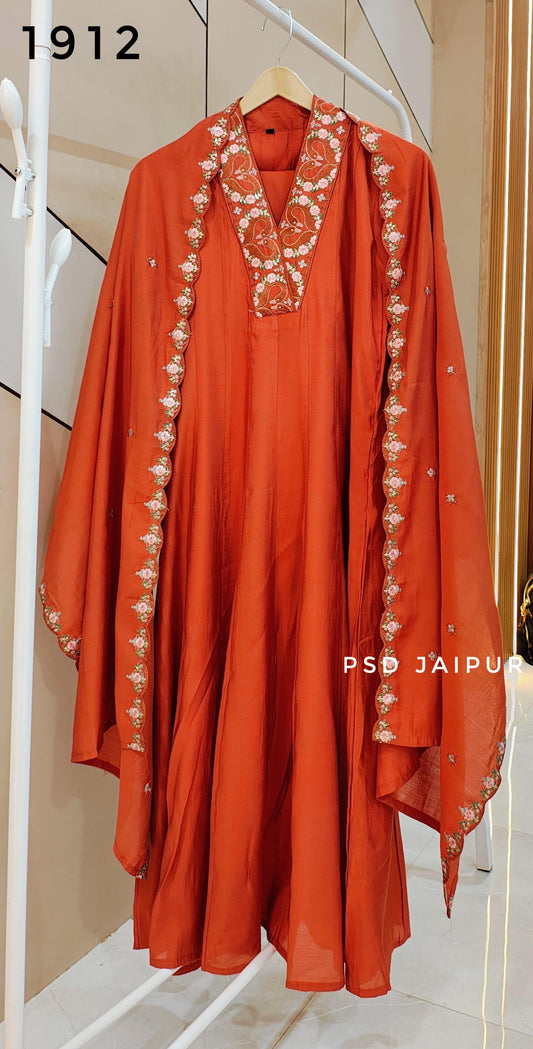 Orange Roman Anarkali Suit