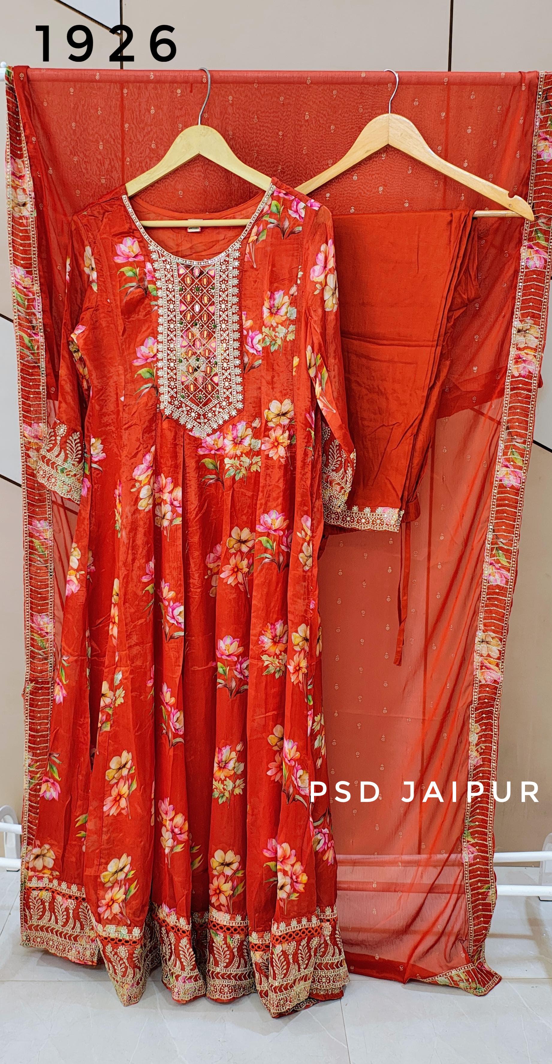 Orange Pure Anarkali chinon suit Orange Pure Anarkali chinon suit
