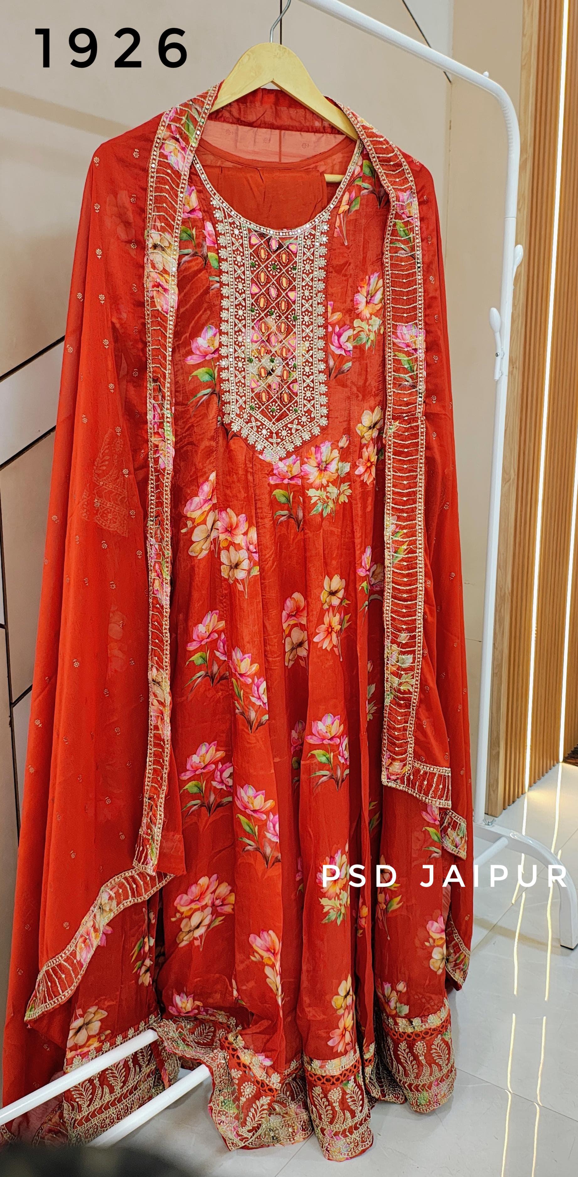 Orange Pure Anarkali chinon suit Orange Pure Anarkali chinon suit