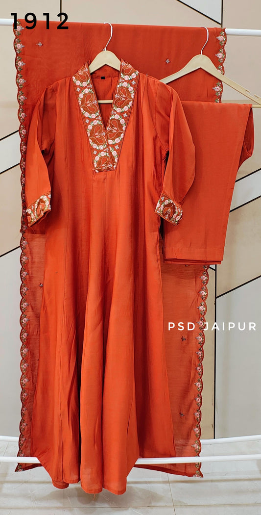 Orange Roman Anarkali Suit