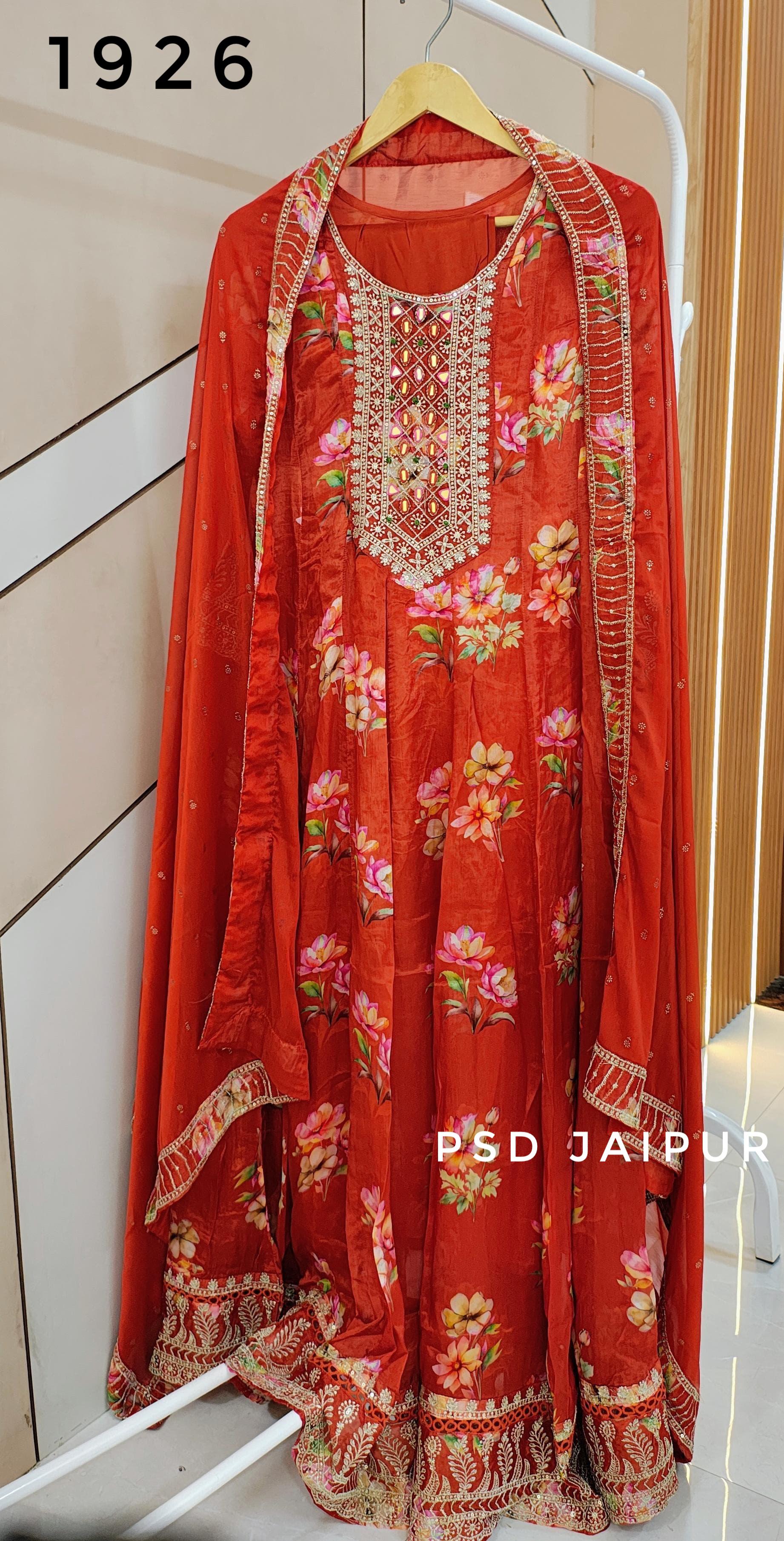 Orange Pure Anarkali chinon suit Orange Pure Anarkali chinon suit