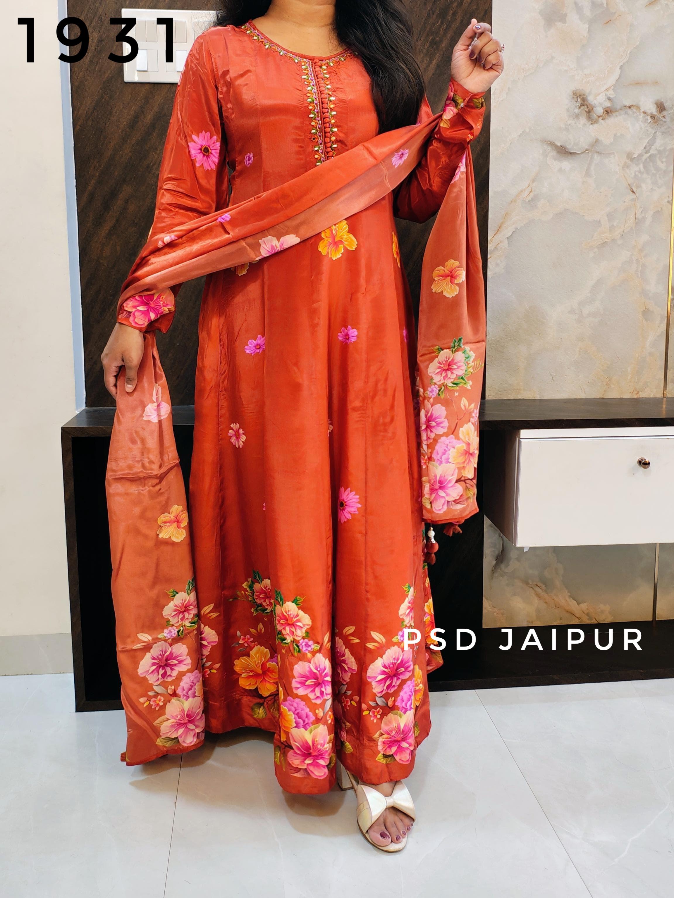 Orange Natural Crep Anarkali Suit Orange Natural Crep Anarkali Suit