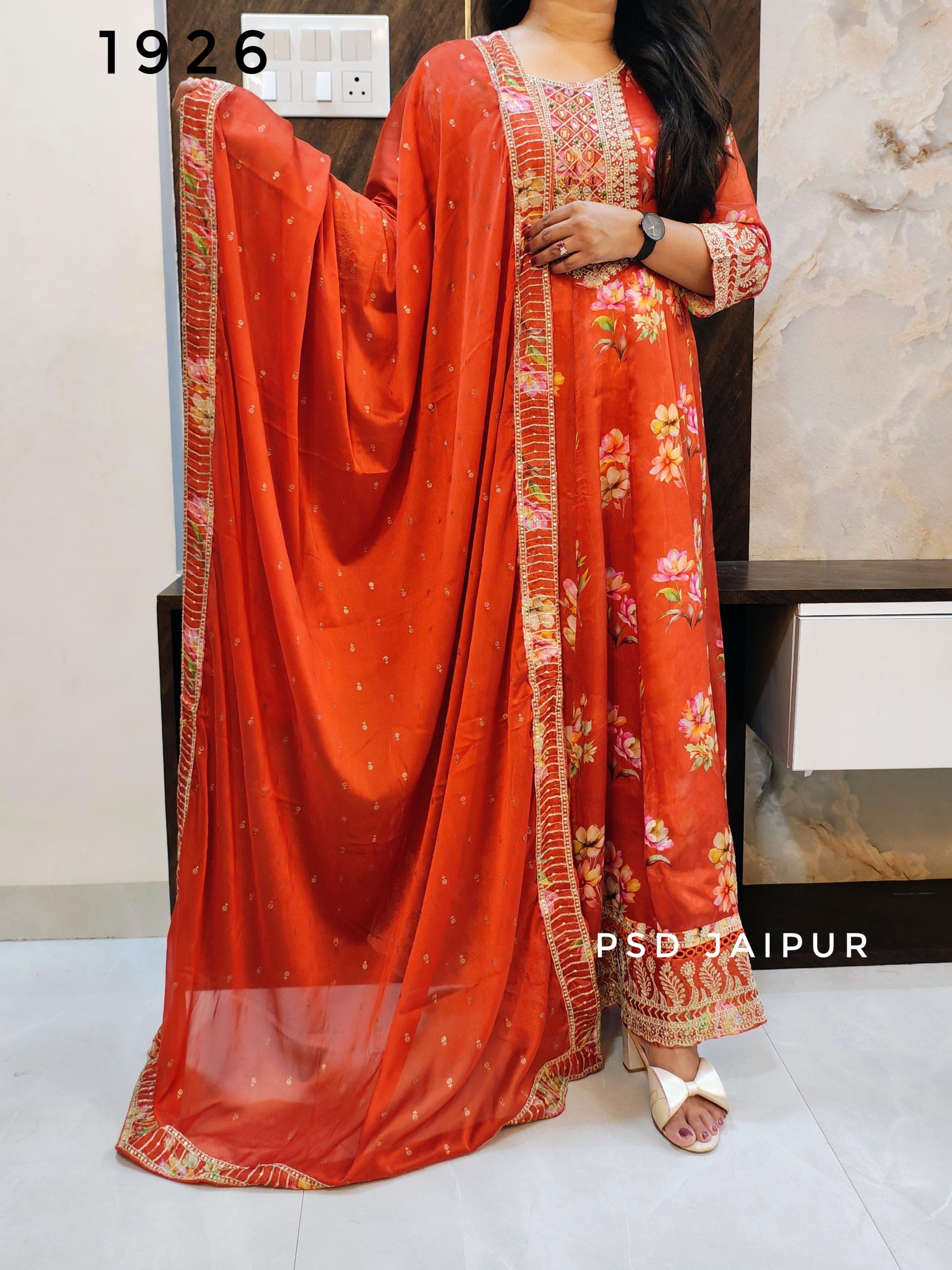 Orange Pure Anarkali chinon suit Orange Pure Anarkali chinon suit