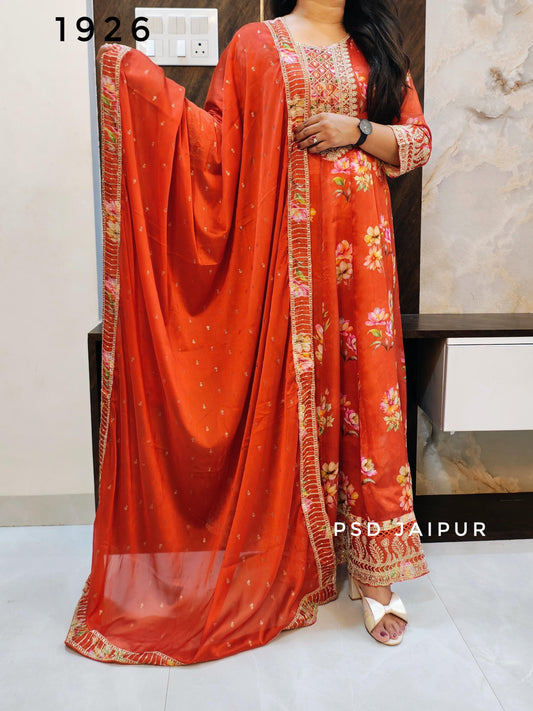 Orange Pure Anarkali chinon suit