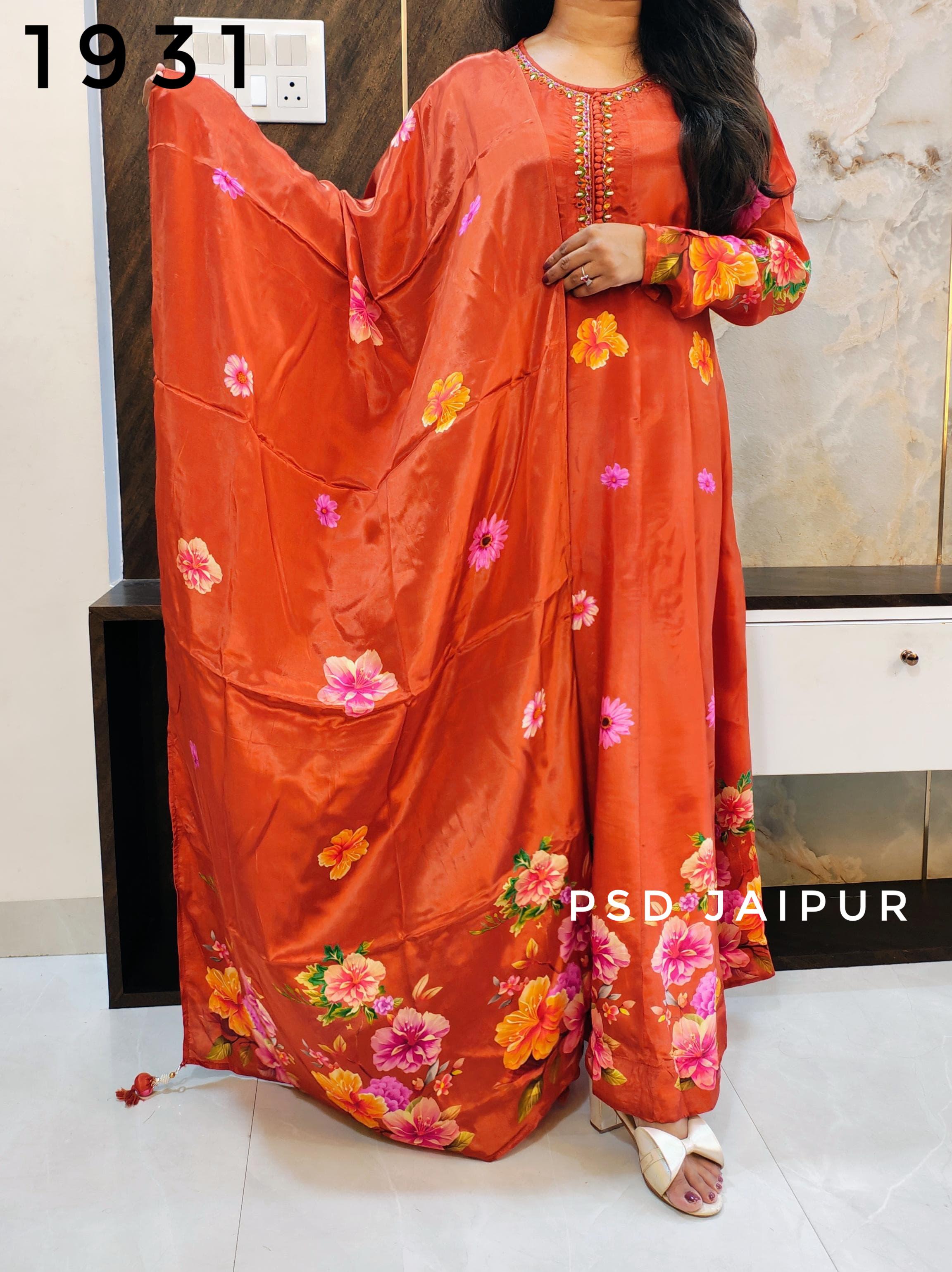 Orange Natural Crep Anarkali Suit Orange Natural Crep Anarkali Suit