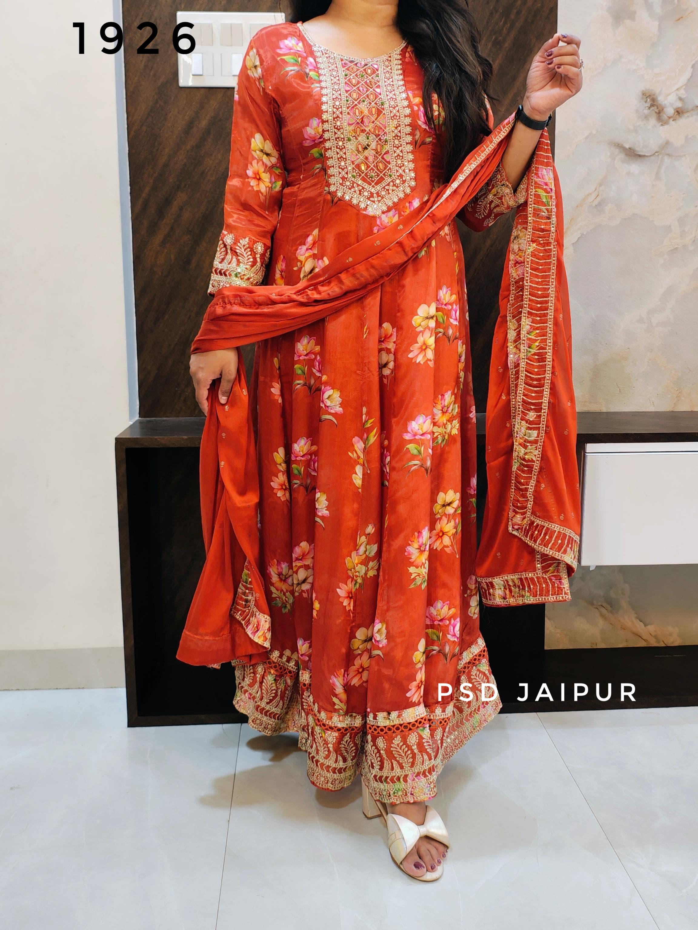 Orange Pure Anarkali chinon suit Orange Pure Anarkali chinon suit
