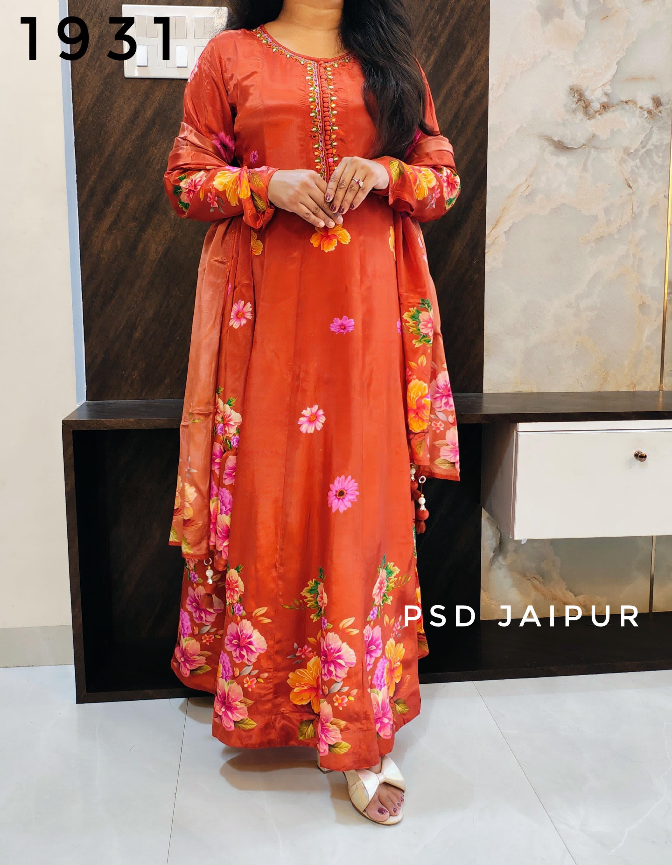 Orange Natural Crep Anarkali Suit Orange Natural Crep Anarkali Suit