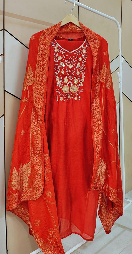 Orange Mul Chanderi Suit