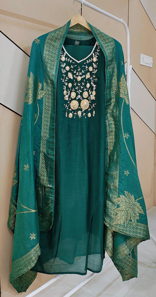 Green Mul Chanderi Suit