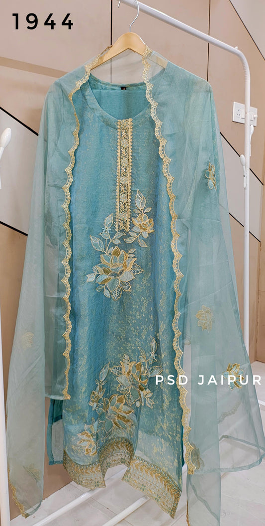 Sky Blue Tissue Shimmer Suit