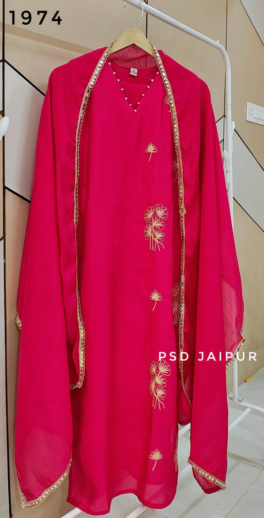 Hot Pink Mul Chanderi suit