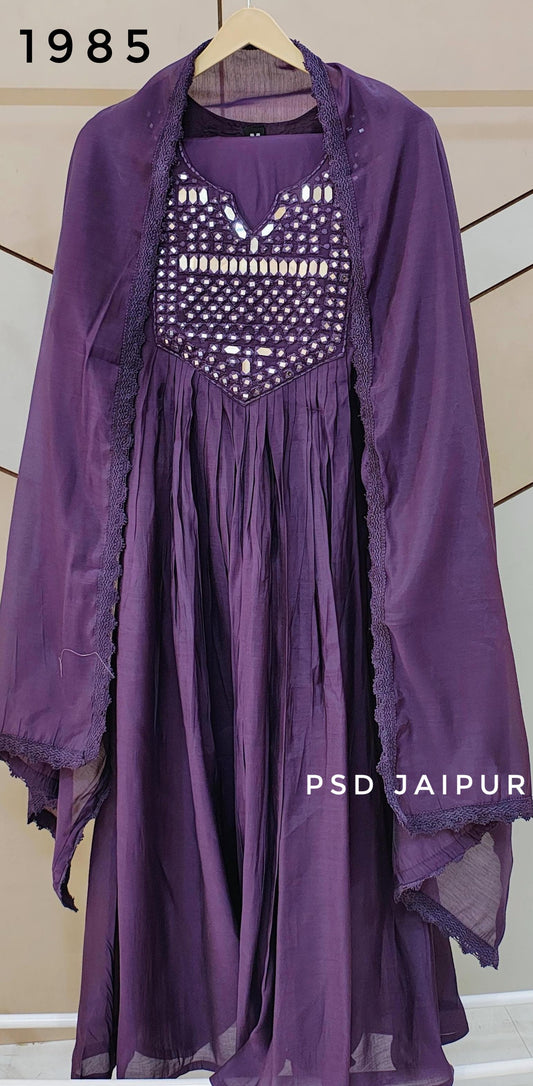 Purple Mul Chanderi Suit