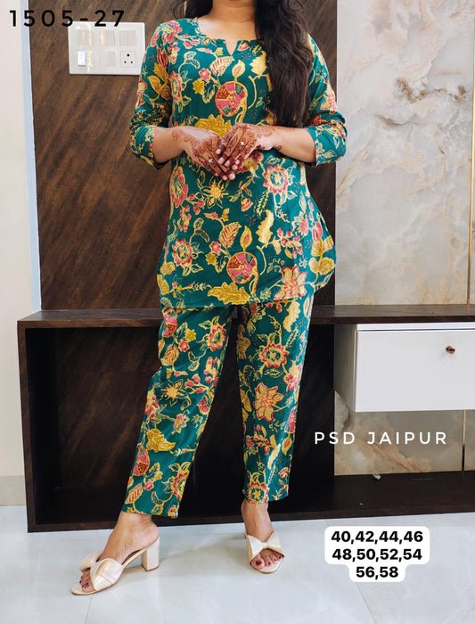 Green Floral Cotton Co-ord set