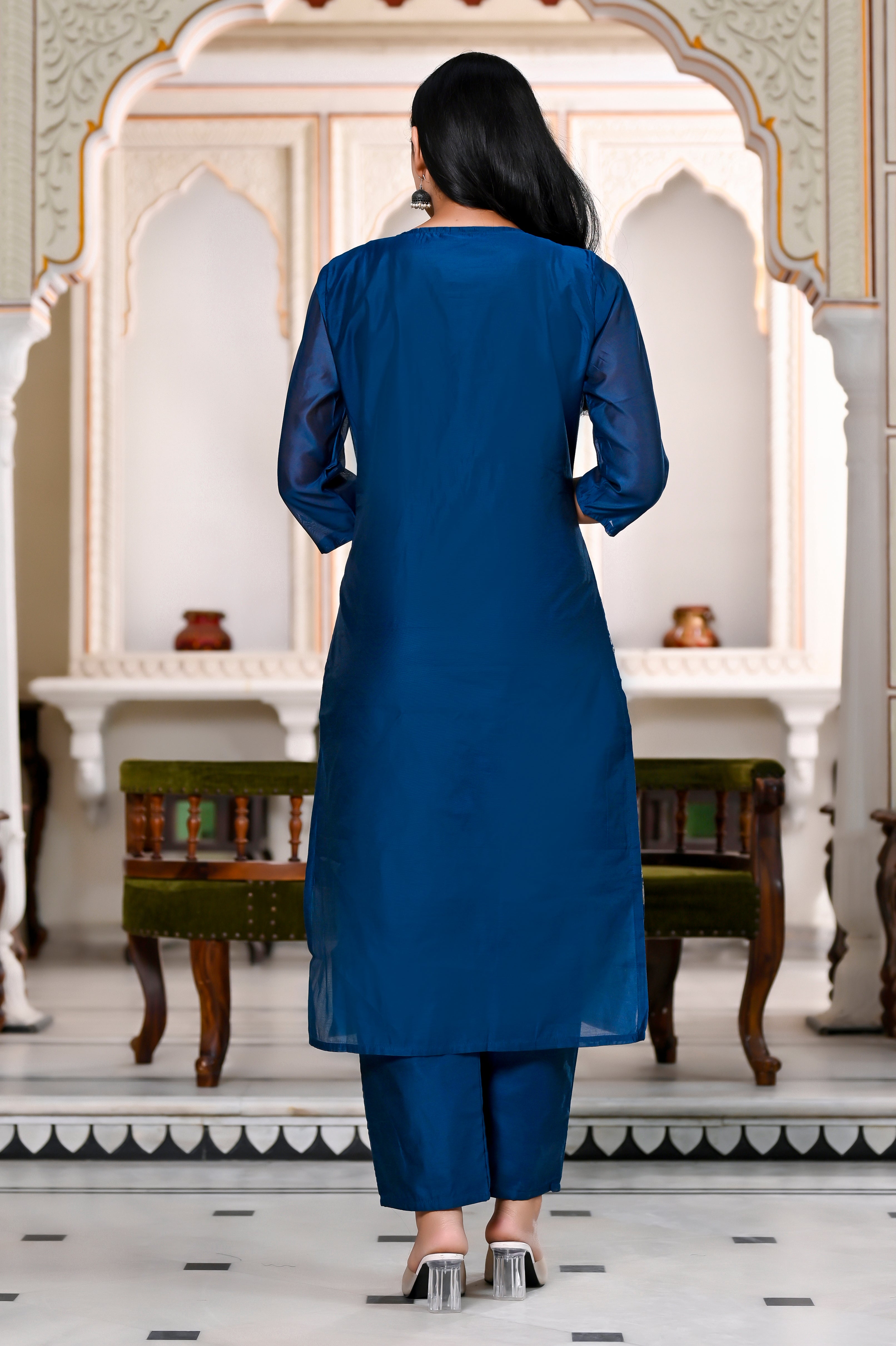 Designer Banarsi Silk Suit Set  - Blue