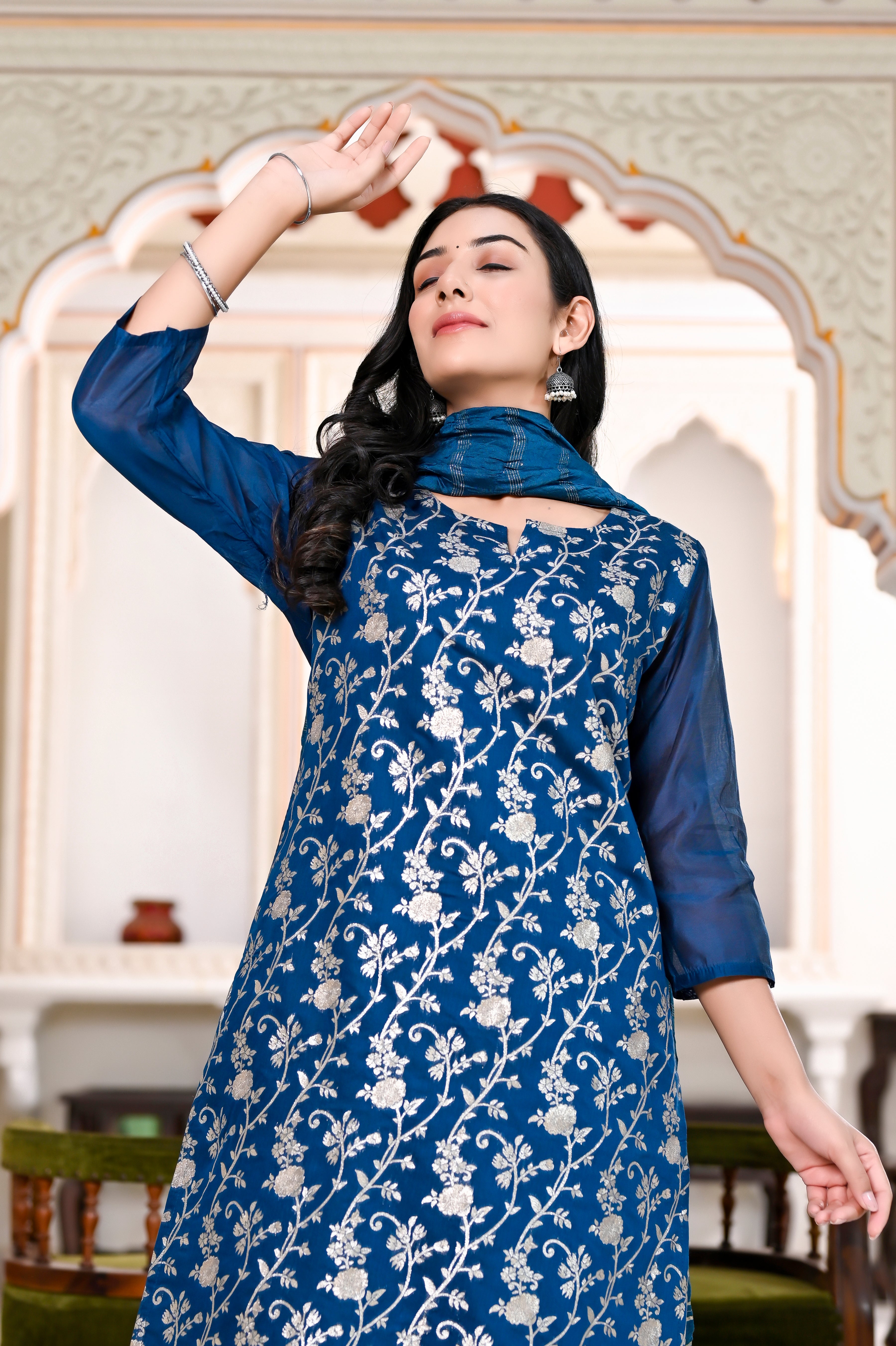 Designer Banarsi Silk Suit Set  - Blue