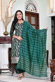 Designer Banarsi Silk Suit Set  - Dark Green