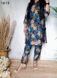 Printed Blue Muslin Collar Pattern Co-ord