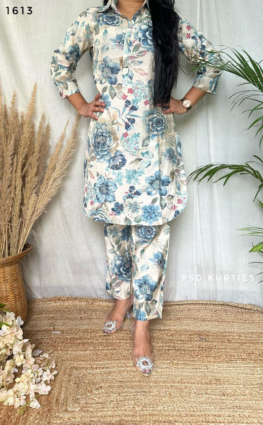 Grey Printed Muslin Collar Pattern Co-ord