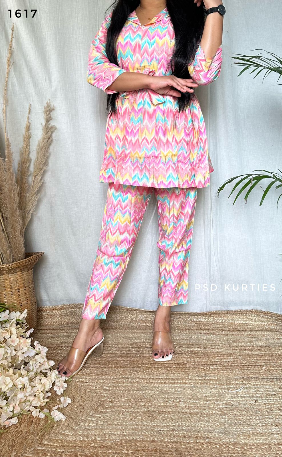 Pink Zig Zag Printed Muslin Co-ord Set