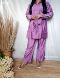 Purple Solid Muslin Pleated Co-ord Set