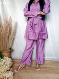 Purple Solid Muslin Pleated Co-ord Set