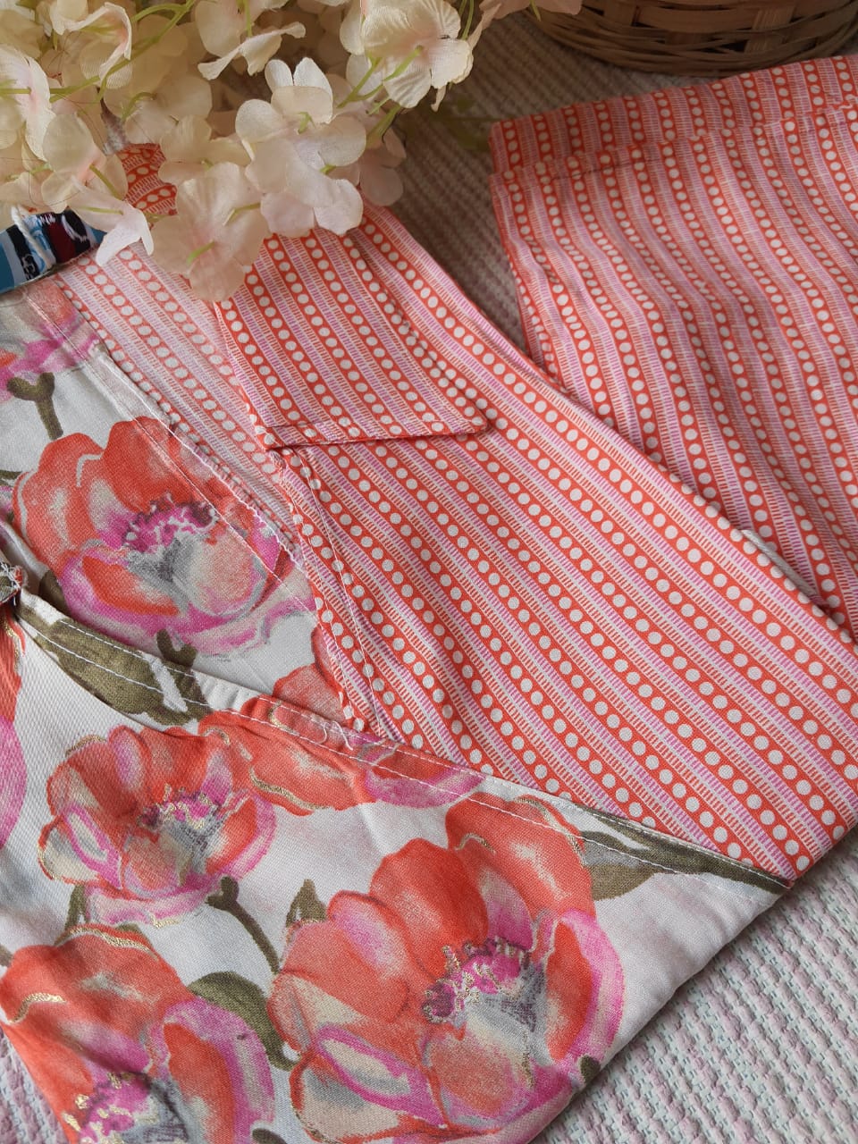 Peach Muslin Printed Co-ord Set