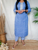 Casual Pure Blue Cotton Kurti Pant Set