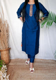 Blue Self Wiving Silk Suit